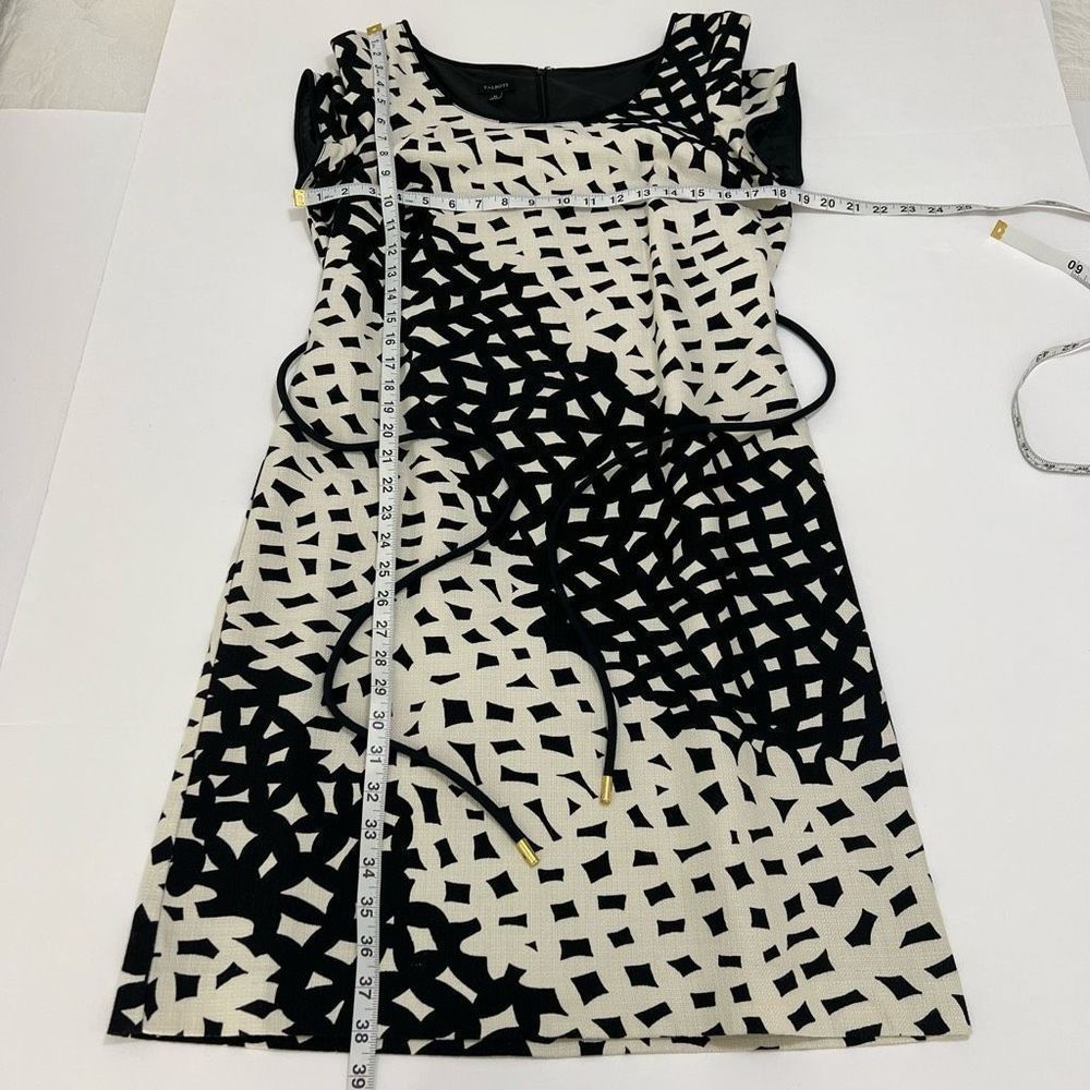 Talbots Cream Black Short Sleeve Belted Geometric Sheath Midi Dress Size 10 - Picture 12 of 13